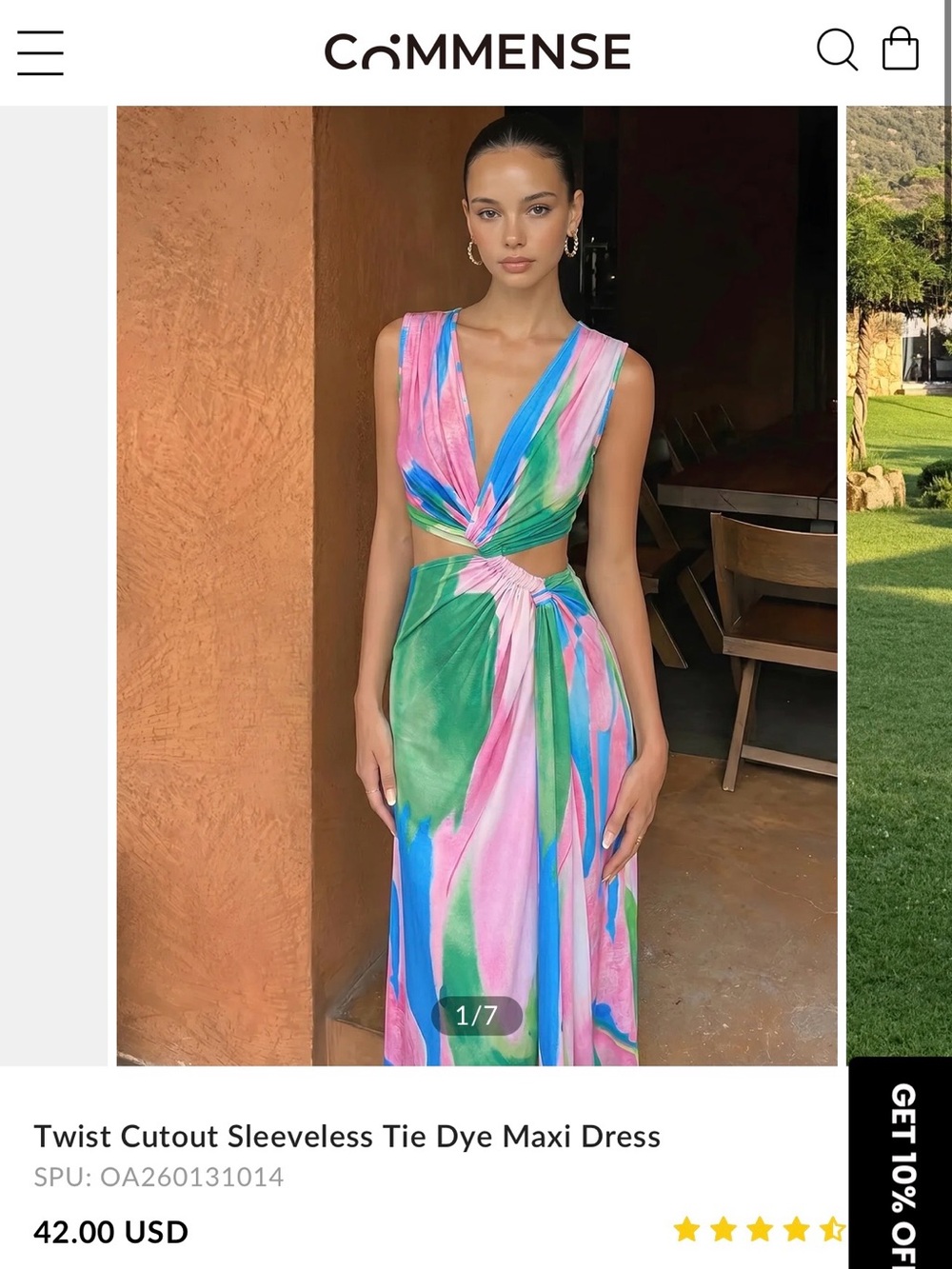 Commense Sleeveless Twist Cutout Tie-Dye Maxi Dress - Pink, Green, Blue